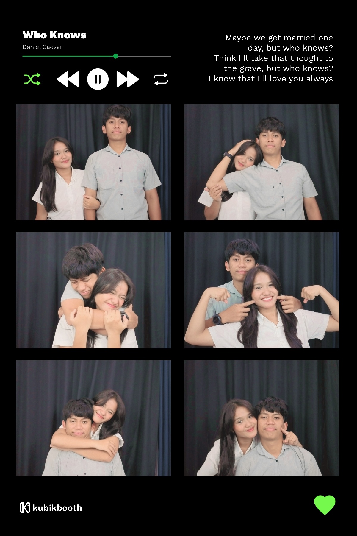 Hasil photobox dengan frame Music Player bertema lagu Who Knows